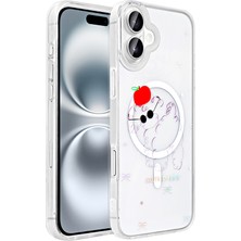 Apple iPhone 16 Kılıf M-Safe Şarj Özellikli Şeffaf  Folk Sert Kapak