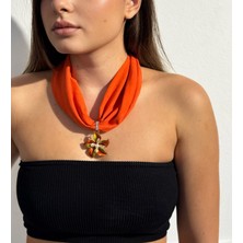 Boncuk Detaylı Organze Kumaş Büyük Çiçek Broş