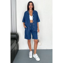 Kadın Denim Gömlek & Short Takım – Sportif & Modern Stil