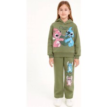 Kız  Baskılı 4-10 Yaş 3 Ip Kapşonlu Eşofman Takım