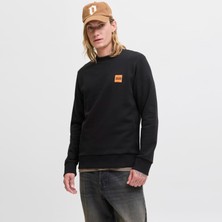 Erkek Minimal Logo Baskili Bisiklet Yaka Sweatshirt - Brandy