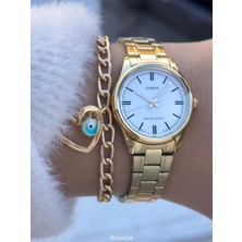 Casio Marka Çelik ,Kordon Sarı  Renk, Lüx Kadın Kol Saati + Bileklik