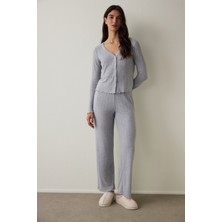 Penti Açık Gri Melanj Dahlia V Yaka Uzun Kol Termal Etkili Pijama Takımı