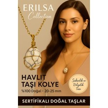 Sertifikalı Tel Sargılı Doğal Havlit Taşı Kolye – Altın Kaplama Sakinlik ve Bilgelik Taşı