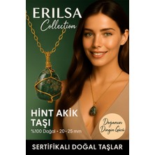 Sertifikalı Tel Sargılı Gold Renkli Doğal Hint Akik Taşı Kolye – Doğanın Dingin Gücü