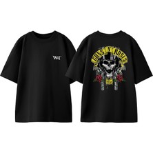 Guns N Roses 28 Tasarım Sırt Baskılı Pamuk Siyah Oversize T-Shirt