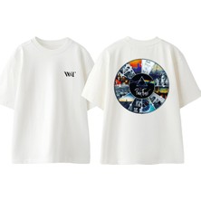 Pink Floyd CD Tasarım Sırt Baskılı Pamuk Beyaz Oversize T-Shirt