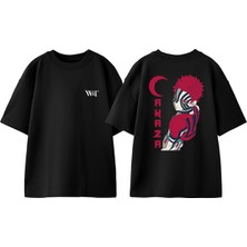 Akaza Tasarım Sırt Baskılı Pamuk Siyah Oversize T-Shirt