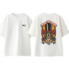 Guns N Roses Rock Müzik 13 Tasarım Sırt Baskılı Pamuk Beyaz Oversize T-Shirt