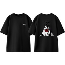 Uchiha Itachi Naruto 5 Tasarım Sırt Baskılı Pamuk Siyah Oversize T-Shirt