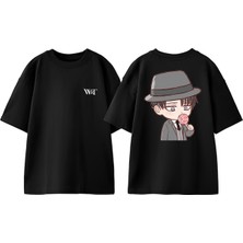 Attack On Titan Levi Şapkalı Tasarım Sırt Baskılı Pamuk Siyah Oversize T-Shirt