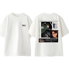Attack On Titan Levi6 Tasarım Sırt Baskılı Pamuk Beyaz Oversize T-Shirt