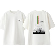 Pink Floyd Time Tasarım Sırt Baskılı Pamuk Beyaz Oversize T-Shirt
