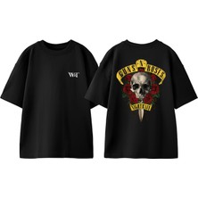 Guns N Roses Rock Müzik 4 Tasarım Sırt Baskılı Pamuk Siyah Oversize T-Shirt