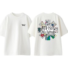 Red Hot Chili Peppers 8 Tasarım Sırt Baskılı Pamuk Beyaz Oversize T-Shirt