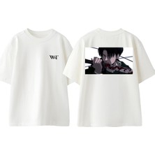 Attack On Titan Levi3 Tasarım Sırt Baskılı Pamuk Beyaz Oversize T-Shirt
