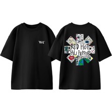 Red Hot Chili Peppers 8 Tasarım Sırt Baskılı Pamuk Siyah Oversize T-Shirt