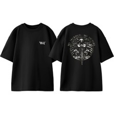 No Sacrifice No Victory Tasarım Sırt Baskılı Pamuk Siyah Oversize T-Shirt