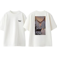 Attack On Titan Sasageyo Tasarım Sırt Baskılı Pamuk Beyaz Oversize T-Shirt