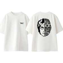 The Beatles John Lennon Tasarım Sırt Baskılı Pamuk Beyaz Oversize T-Shirt