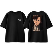 Attack On Titan Handsome Tasarım Sırt Baskılı Pamuk Siyah Oversize T-Shirt