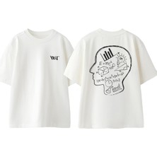 Matematik Kafa Tasarım Sırt Baskılı Pamuk Beyaz Oversize T-Shirt