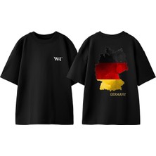 Almanya 1 Tasarım Sırt Baskılı Pamuk Siyah Oversize T-Shirt
