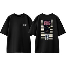 Pink Floyd Burning Man Tasarım Sırt Baskılı Pamuk Siyah Oversize T-Shirt