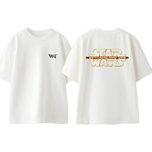 Star Wars 2 Tasarım Sırt Baskılı Pamuk Beyaz Oversize T-Shirt
