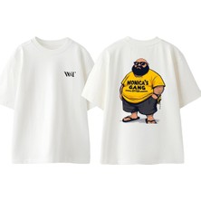 Monicas Gang Tasarım Sırt Baskılı Pamuk Beyaz Oversize T-Shirt