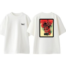 Park Band Sticker Tasarım Sırt Baskılı Pamuk Beyaz Oversize T-Shirt