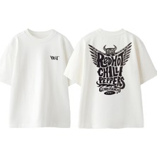 Red Hot Chili Peppers 1 Tasarım Sırt Baskılı Pamuk Beyaz Oversize T-Shirt