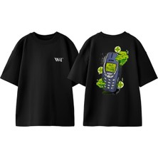 Eski Telefon Old Blood Tasarım Sırt Baskılı Pamuk Siyah Oversize T-Shirt
