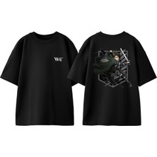 Attack On Titan Levi Dark Tasarım Sırt Baskılı Pamuk Siyah Oversize T-Shirt