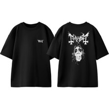 Mayhem 2 Tasarım Sırt Baskılı Pamuk Siyah Oversize T-Shirt