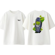 Eski Telefon Old Blood Tasarım Sırt Baskılı Pamuk Beyaz Oversize T-Shirt