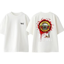 Guns N Roses Rock Müzik 5 Tasarım Sırt Baskılı Pamuk Beyaz Oversize T-Shirt