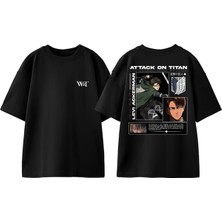 Attack On Titan Levi6 Tasarım Sırt Baskılı Pamuk Siyah Oversize T-Shirt