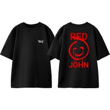 Red John The Mentalist 2 Tasarım Sırt Baskılı Pamuk Siyah Oversize T-Shirt