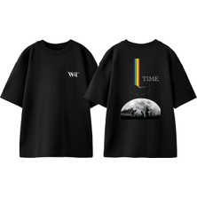 Pink Floyd Time Tasarım Sırt Baskılı Pamuk Siyah Oversize T-Shirt