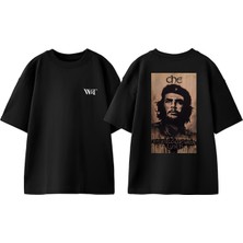 Che Guevara 4 Tasarım Sırt Baskılı Pamuk Siyah Oversize T-Shirt