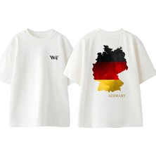 Almanya 1 Tasarım Sırt Baskılı Pamuk Beyaz Oversize T-Shirt
