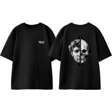 Sculpture And Skeleton Tasarım Sırt Baskılı Pamuk Siyah Oversize T-Shirt