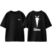 The Godfather Red Rose Tasarım Sırt Baskılı Pamuk Siyah Oversize T-Shirt