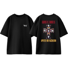 Guns N Roses Rock Müzik 12 Tasarım Sırt Baskılı Pamuk Siyah Oversize T-Shirt