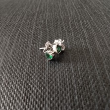 Generic 925 Ayar Gümüş  Yeşil Zirkon Taşlı Kalp Model Kadın/Genç/Çocuk Model Küpe/4.5mm
