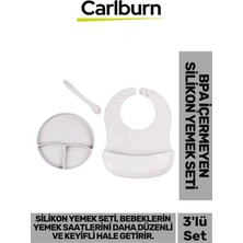 Özel Üretim Bpa Içermeyen Kaymaz Önlük Diş Kaşıyıcı Kaşık Vakumlu Tabak 3’lü Silikon Gri Yemek Seti