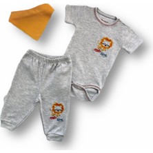 Diji Baby 3-6 6-9 9-12 Ay Yavru Aslan Nakışlı Bandajlı Kısa Kollu Zıbınlı 3lü Erkek Bebek Takımı