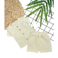 Diji Baby 9-12-18-24 Ay Düğme Detaylı Çizgili Müslin Kumaş Yazlık 2li Erkek Bebek Takımı