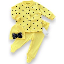 Diji Baby 3-6-9-12 Ay Puantiyeli Şapkalı Çıtçıt Kapamalı Patikli 3lü Kız Bebek Takımı